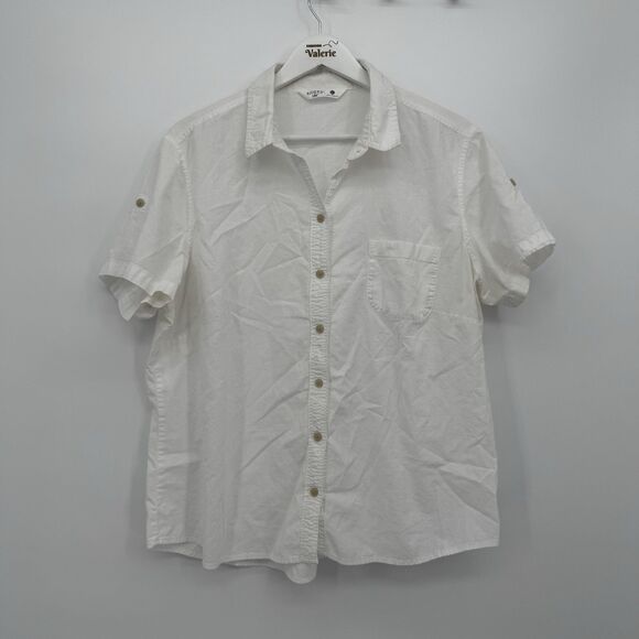 Riders By Lee Short Sleeve White Button Up Top Classic Women Size XL - Picture 1 of 9